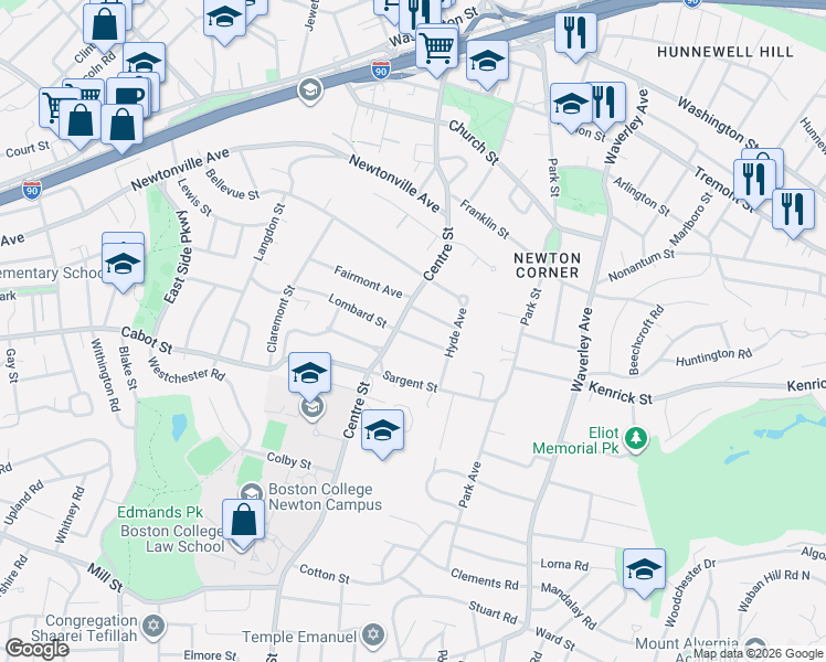 map of restaurants, bars, coffee shops, grocery stores, and more near 27 George Street in Newton