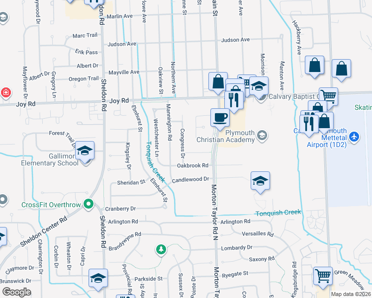 map of restaurants, bars, coffee shops, grocery stores, and more near 8420 Congress Drive in Canton