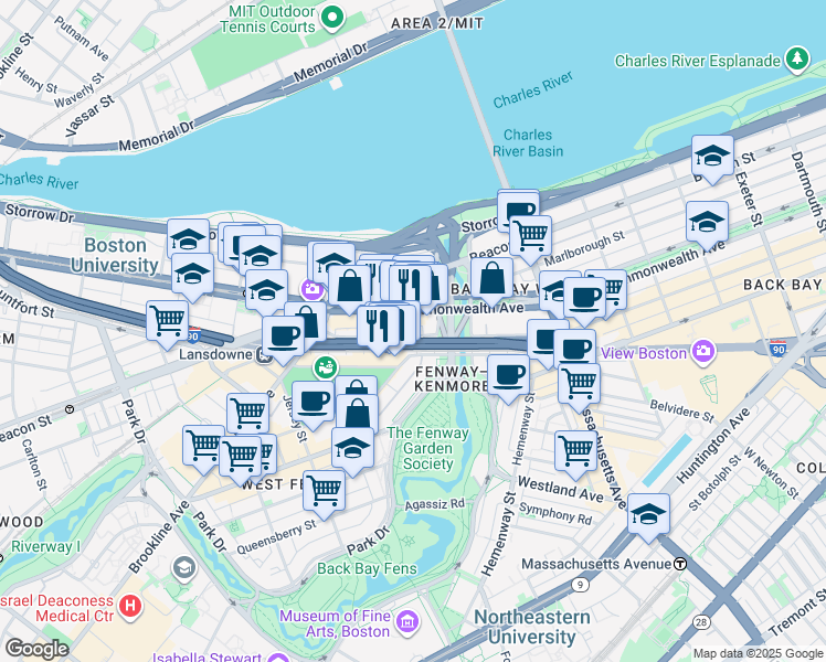 map of restaurants, bars, coffee shops, grocery stores, and more near 533 Newbury Street in Boston