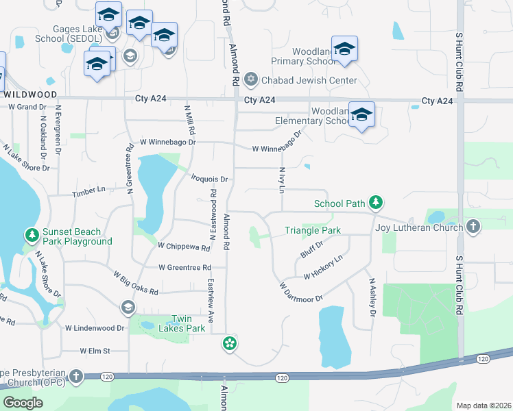 map of restaurants, bars, coffee shops, grocery stores, and more near 17652 West Dartmoor Drive in Grayslake