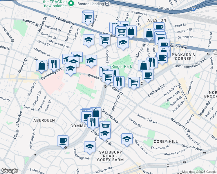 map of restaurants, bars, coffee shops, grocery stores, and more near in Boston