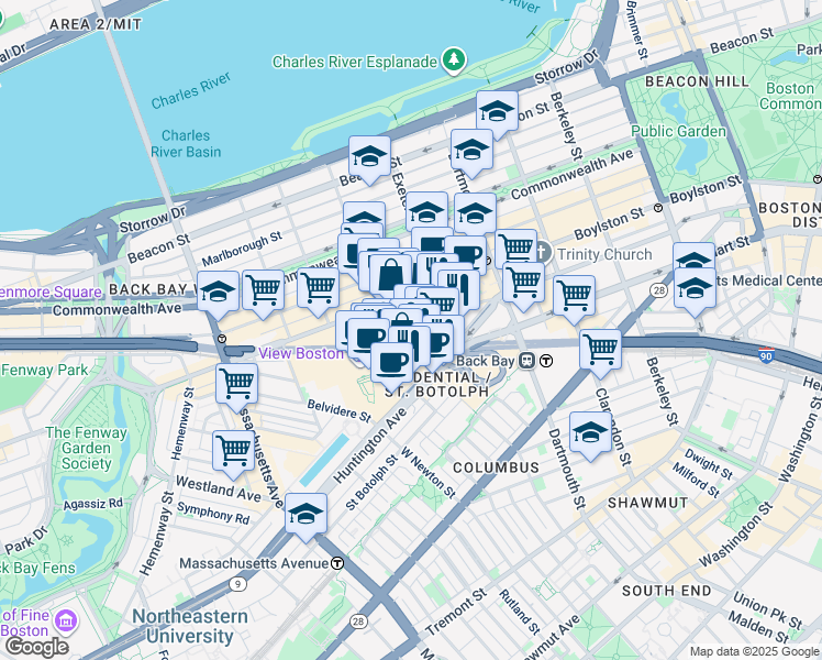 map of restaurants, bars, coffee shops, grocery stores, and more near 790 Boylston Street in Boston
