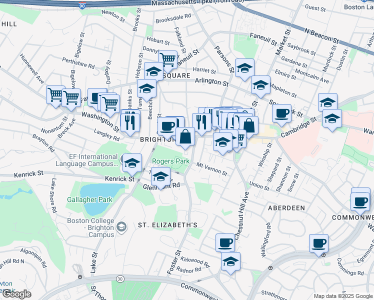 map of restaurants, bars, coffee shops, grocery stores, and more near 24 Shanley Street in Boston