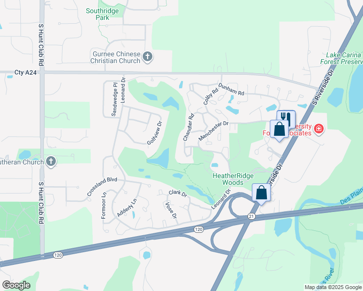 map of restaurants, bars, coffee shops, grocery stores, and more near 746 Chandler Road in Gurnee