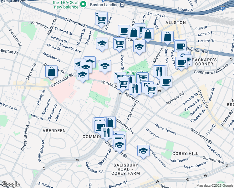 map of restaurants, bars, coffee shops, grocery stores, and more near in Boston