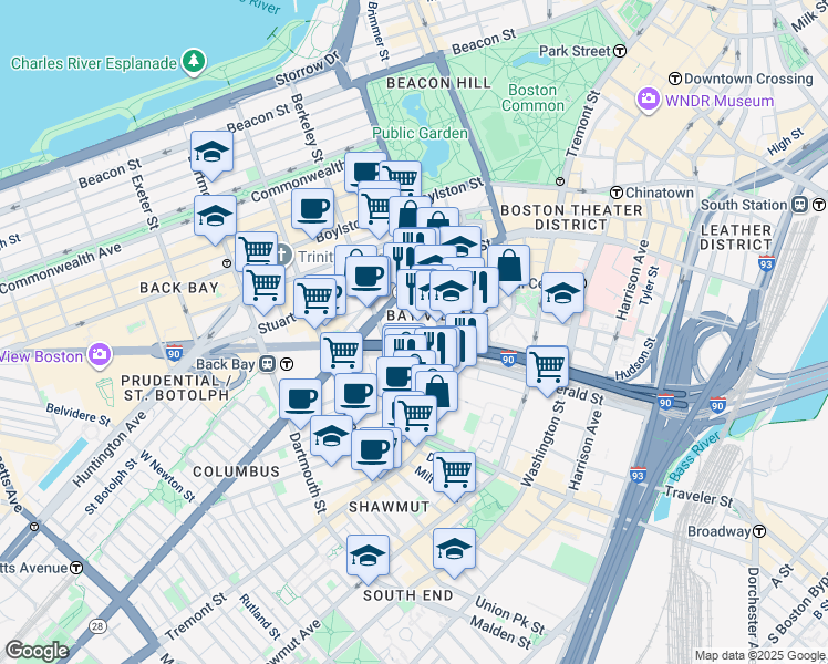 map of restaurants, bars, coffee shops, grocery stores, and more near 20 Cortes Street in Boston