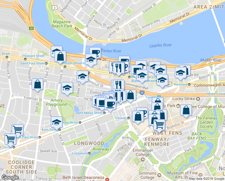 map of restaurants, bars, coffee shops, grocery stores, and more near 514 Park Drive in Boston