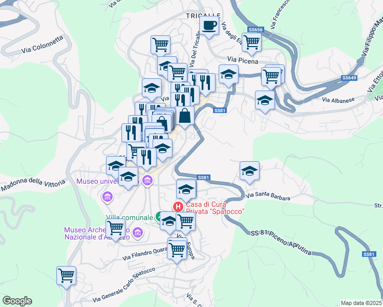 map of restaurants, bars, coffee shops, grocery stores, and more near 85 Via delle Terme Romane in Chieti