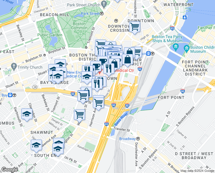 map of restaurants, bars, coffee shops, grocery stores, and more near 88 Hudson Street in Boston