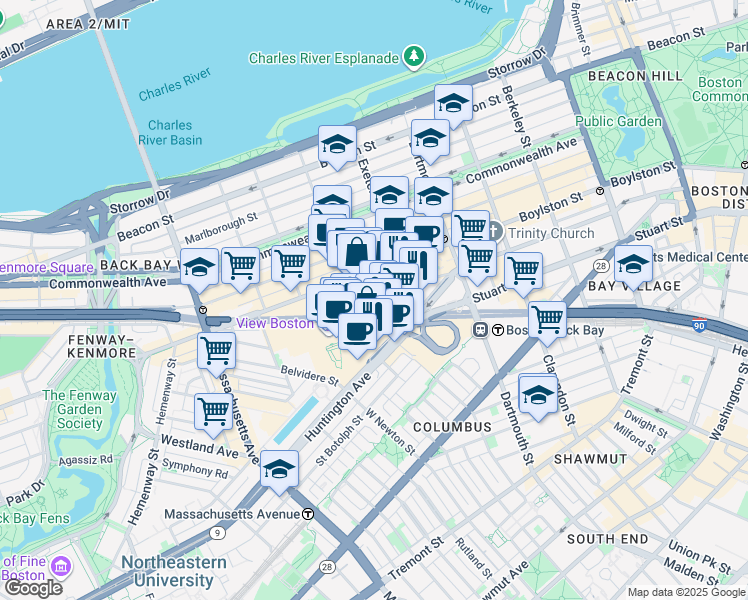 map of restaurants, bars, coffee shops, grocery stores, and more near 790 Boylston Street in Boston