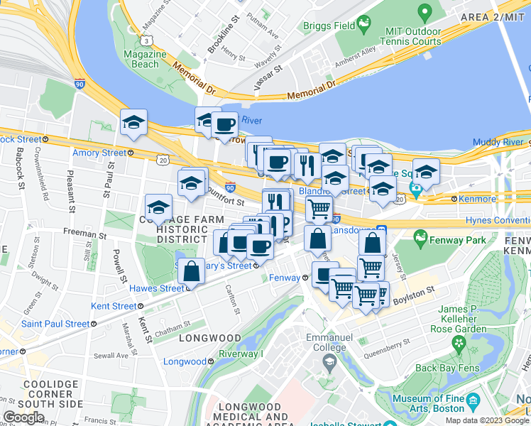 map of restaurants, bars, coffee shops, grocery stores, and more near 514 Park Drive in Boston