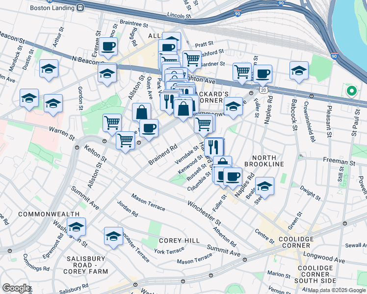 map of restaurants, bars, coffee shops, grocery stores, and more near in 