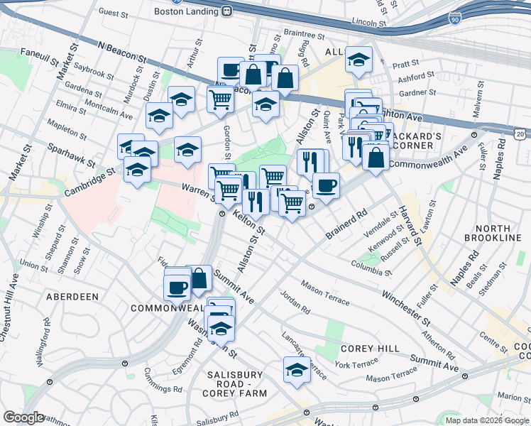 map of restaurants, bars, coffee shops, grocery stores, and more near in 