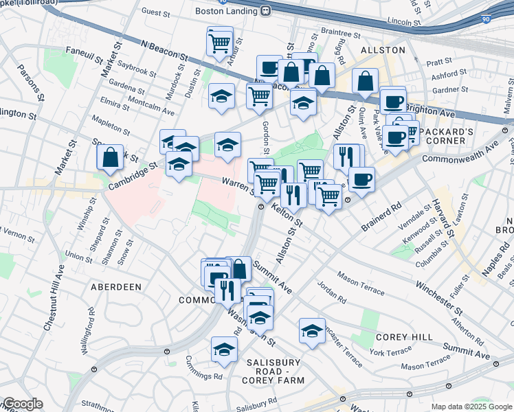 map of restaurants, bars, coffee shops, grocery stores, and more near in Boston