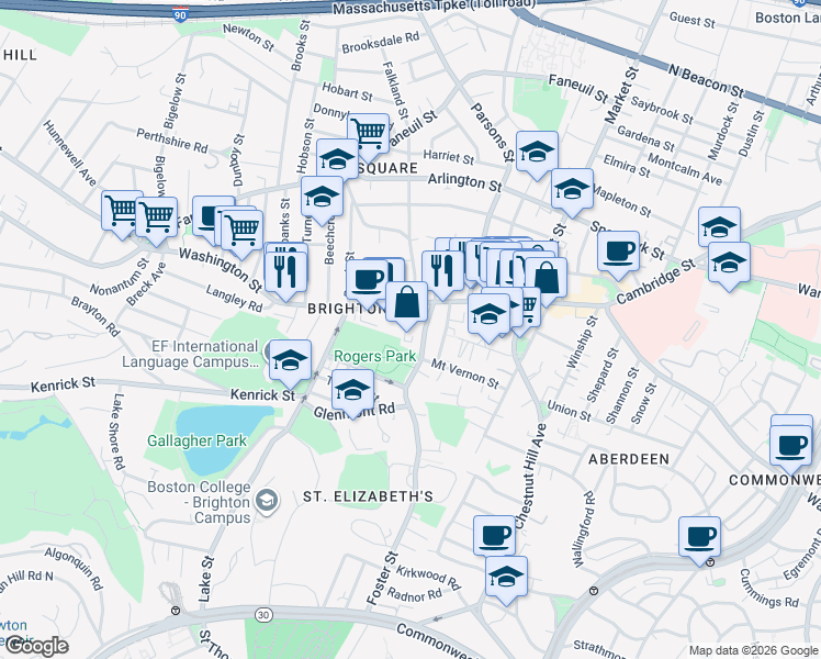 map of restaurants, bars, coffee shops, grocery stores, and more near 24 Shanley Street in Boston