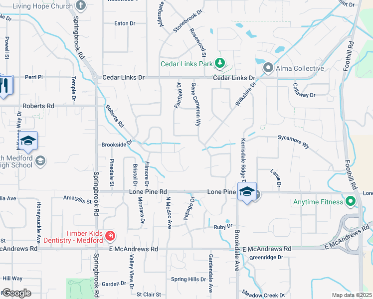 map of restaurants, bars, coffee shops, grocery stores, and more near 2758 Roberts Road in Medford