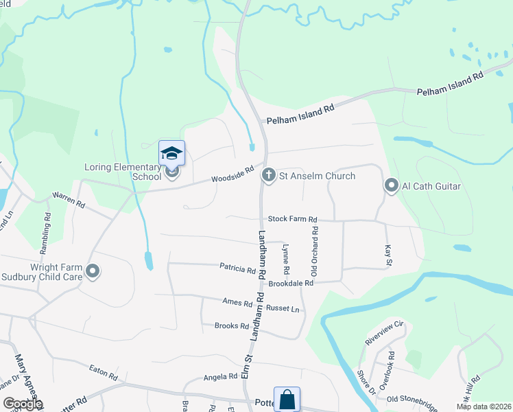 map of restaurants, bars, coffee shops, grocery stores, and more near 140 Stock Farm Road in Sudbury