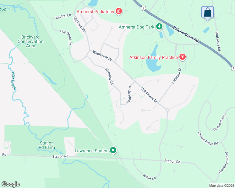 map of restaurants, bars, coffee shops, grocery stores, and more near 63 Woodlot Road in Amherst