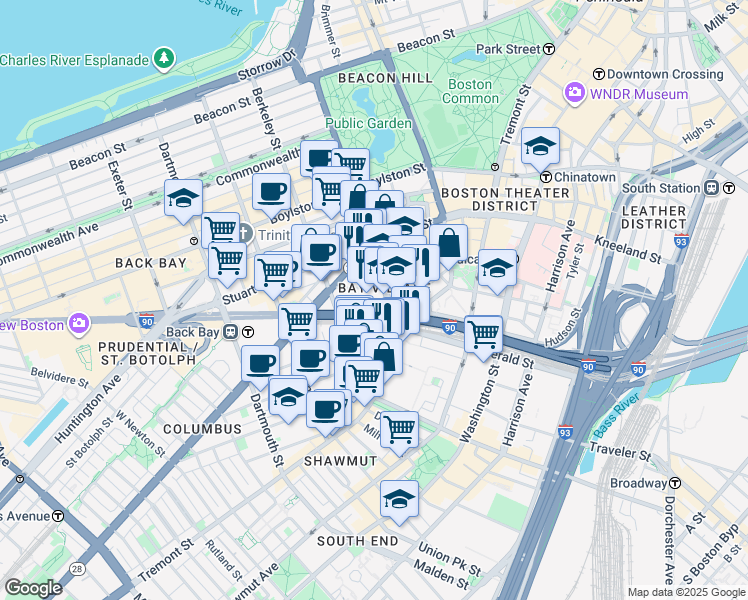 map of restaurants, bars, coffee shops, grocery stores, and more near 5 Cortes Street in Boston