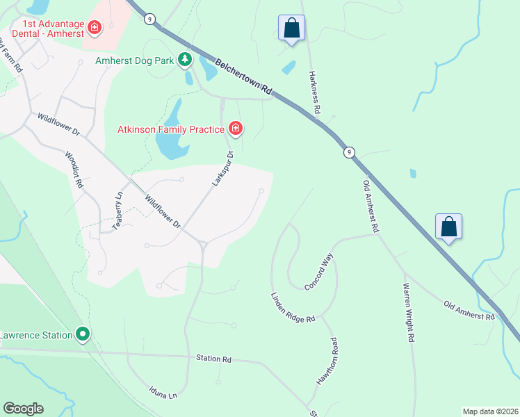 map of restaurants, bars, coffee shops, grocery stores, and more near 27 Trillium Way in Amherst