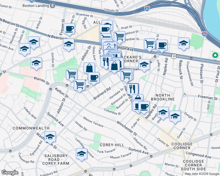map of restaurants, bars, coffee shops, grocery stores, and more near in 