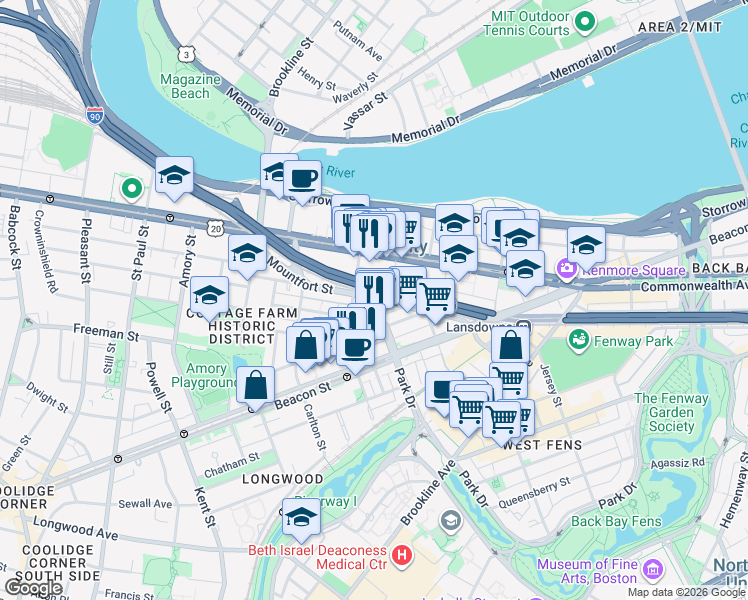 map of restaurants, bars, coffee shops, grocery stores, and more near 514 Park Drive in Boston