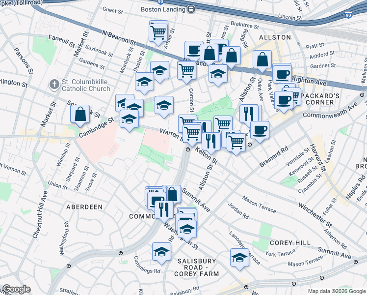 map of restaurants, bars, coffee shops, grocery stores, and more near in Boston