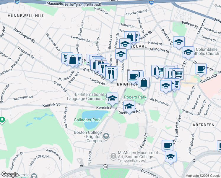map of restaurants, bars, coffee shops, grocery stores, and more near 26-28 Greymere Road in Boston