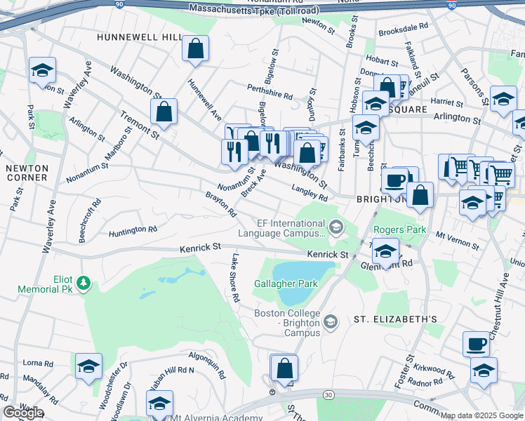 map of restaurants, bars, coffee shops, grocery stores, and more near 48 South Crescent Circuit in Boston