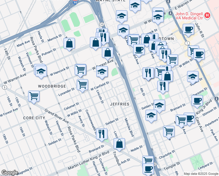 map of restaurants, bars, coffee shops, grocery stores, and more near 4239 Miracles Boulevard in Detroit