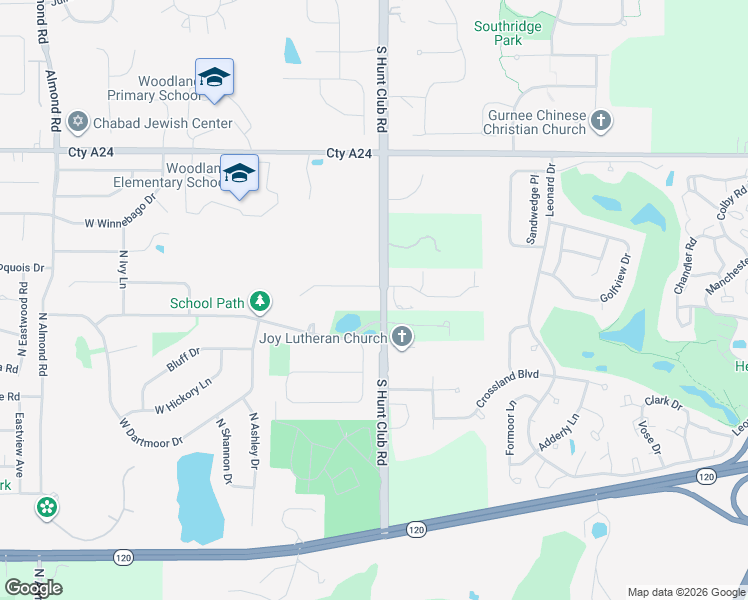 map of restaurants, bars, coffee shops, grocery stores, and more near 33430 South Hunt Club Road in Libertyville