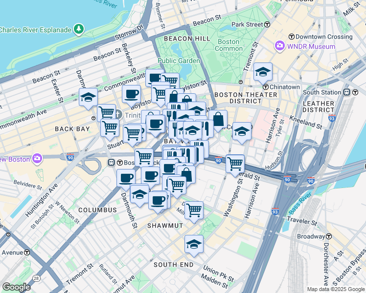 map of restaurants, bars, coffee shops, grocery stores, and more near 1 Cortes Street in Boston