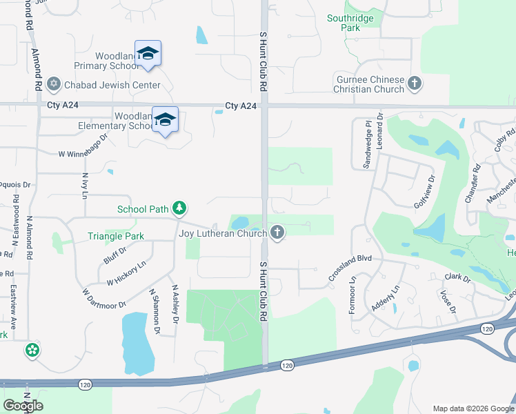 map of restaurants, bars, coffee shops, grocery stores, and more near 33430 South Hunt Club Road in Libertyville