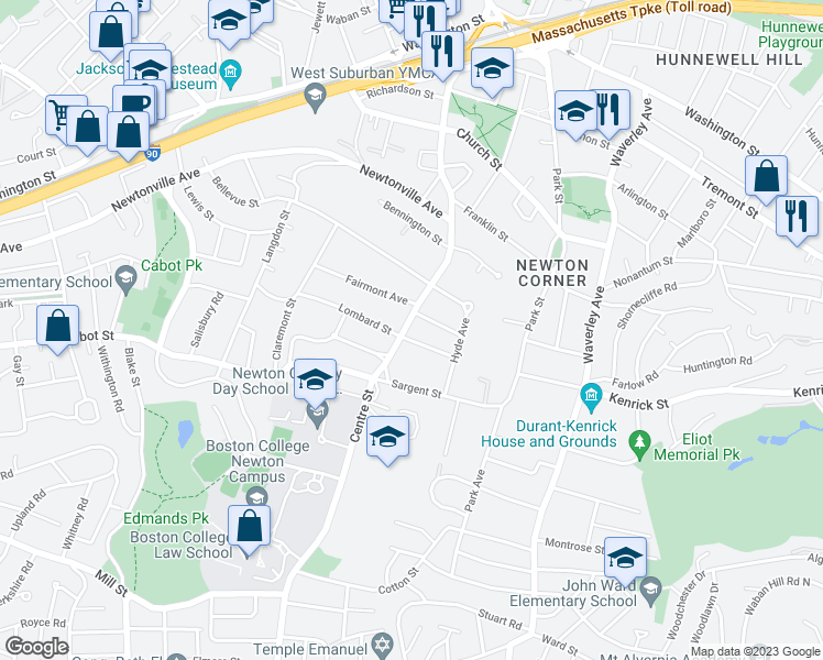 map of restaurants, bars, coffee shops, grocery stores, and more near 674 Centre Street in Newton