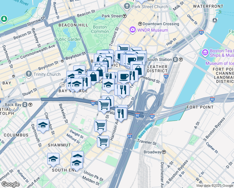 map of restaurants, bars, coffee shops, grocery stores, and more near 38 Ash Street in Boston