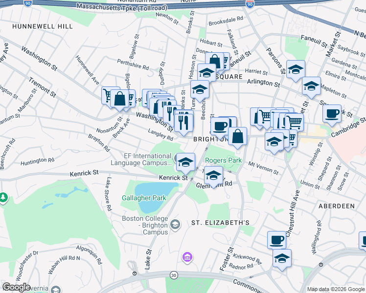 map of restaurants, bars, coffee shops, grocery stores, and more near 26-28 Greymere Road in Boston