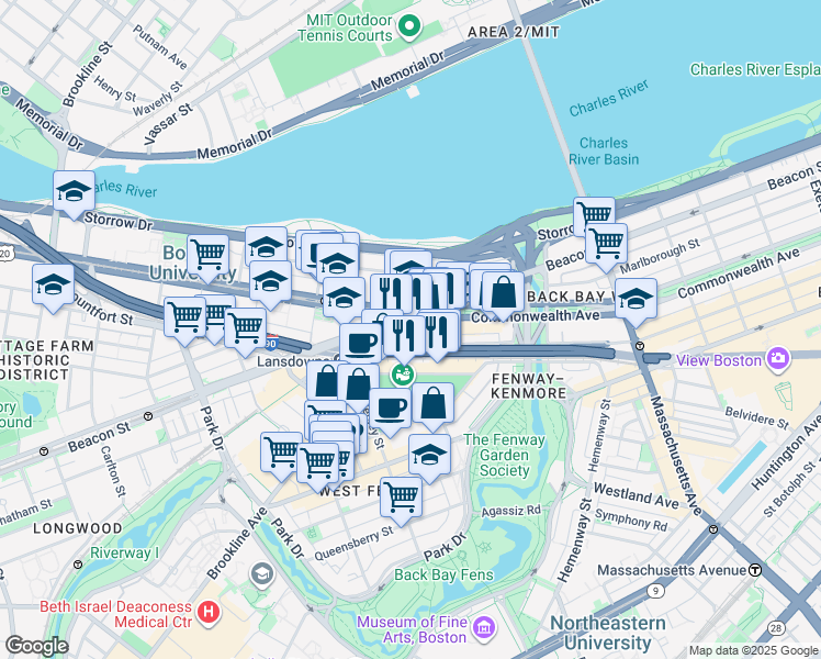 map of restaurants, bars, coffee shops, grocery stores, and more near 603 Newbury Street in Boston
