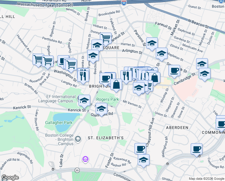 map of restaurants, bars, coffee shops, grocery stores, and more near 24 Shanley Street in Boston