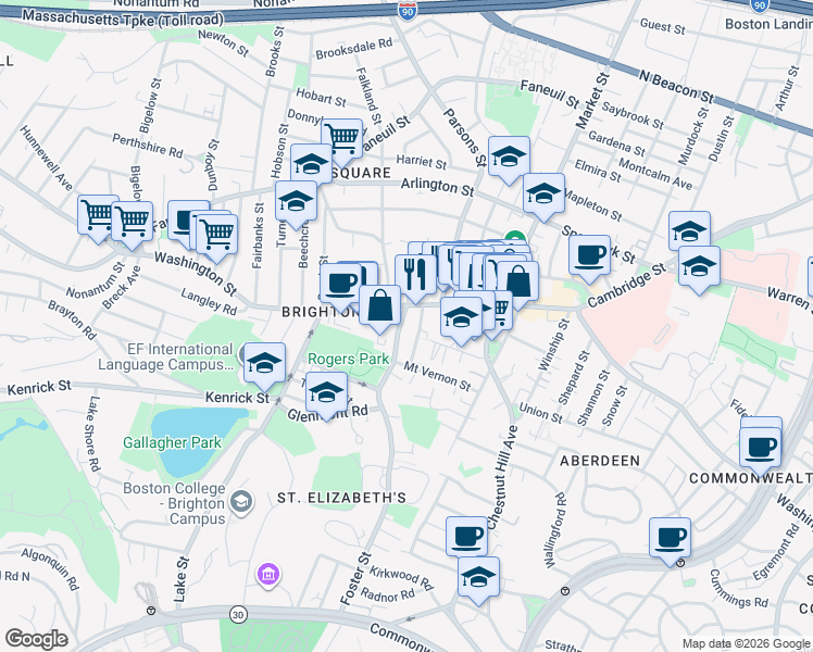 map of restaurants, bars, coffee shops, grocery stores, and more near 31R Eastburn Street in Boston
