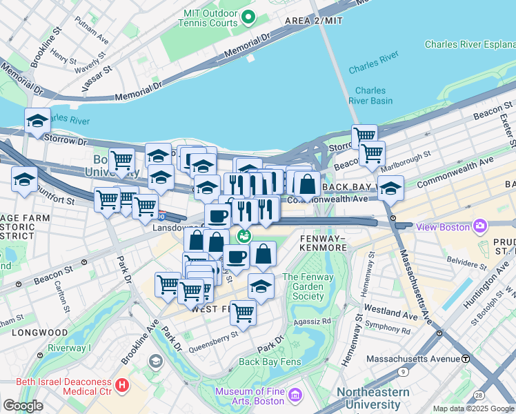 map of restaurants, bars, coffee shops, grocery stores, and more near 603 Newbury Street in Boston