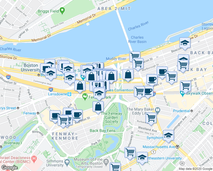 map of restaurants, bars, coffee shops, grocery stores, and more near 533 Newbury Street in Boston
