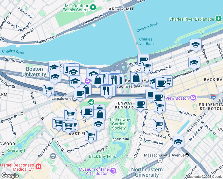 map of restaurants, bars, coffee shops, grocery stores, and more near 533 Newbury Street in Boston