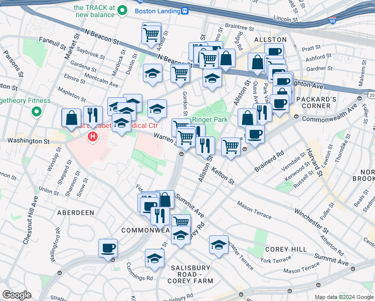 map of restaurants, bars, coffee shops, grocery stores, and more near in Boston