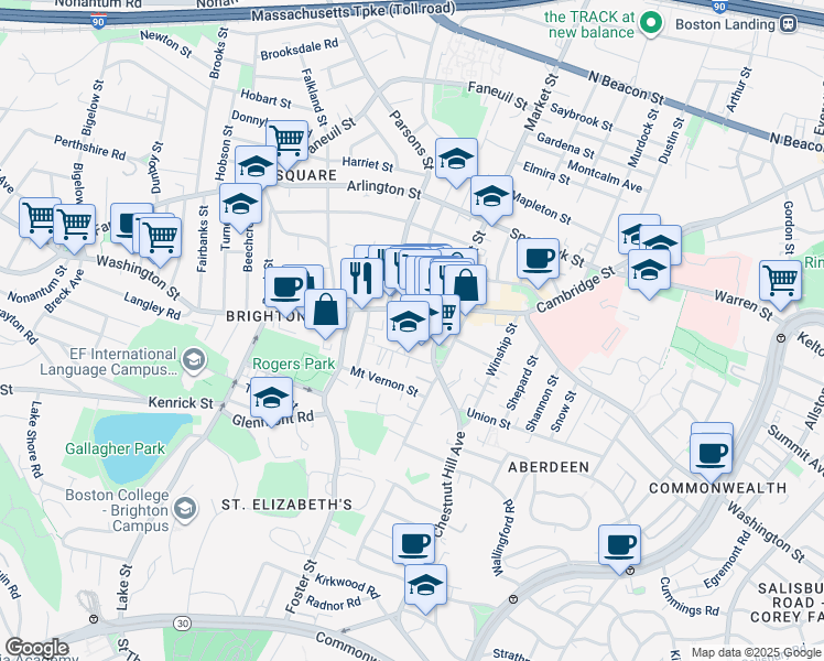 map of restaurants, bars, coffee shops, grocery stores, and more near 37 Dighton Street in Boston