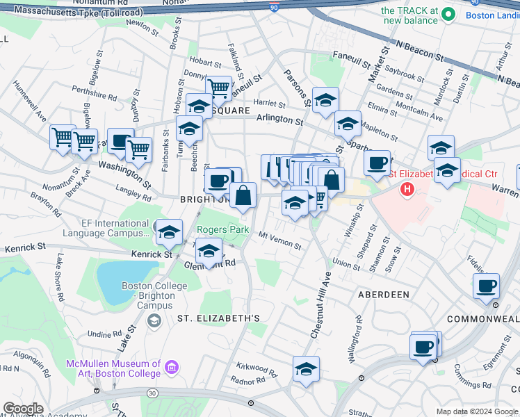 map of restaurants, bars, coffee shops, grocery stores, and more near 31R Eastburn Street in Boston