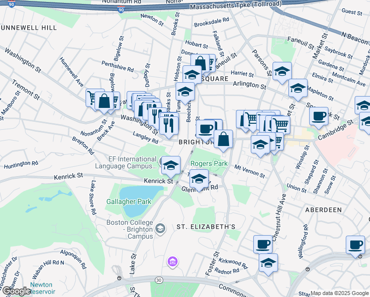 map of restaurants, bars, coffee shops, grocery stores, and more near 226 Lake Street in Boston