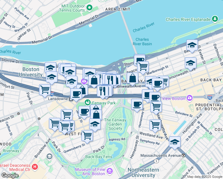 map of restaurants, bars, coffee shops, grocery stores, and more near 533 Newbury Street in Boston