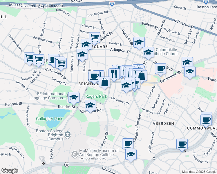 map of restaurants, bars, coffee shops, grocery stores, and more near 31R Eastburn Street in Boston