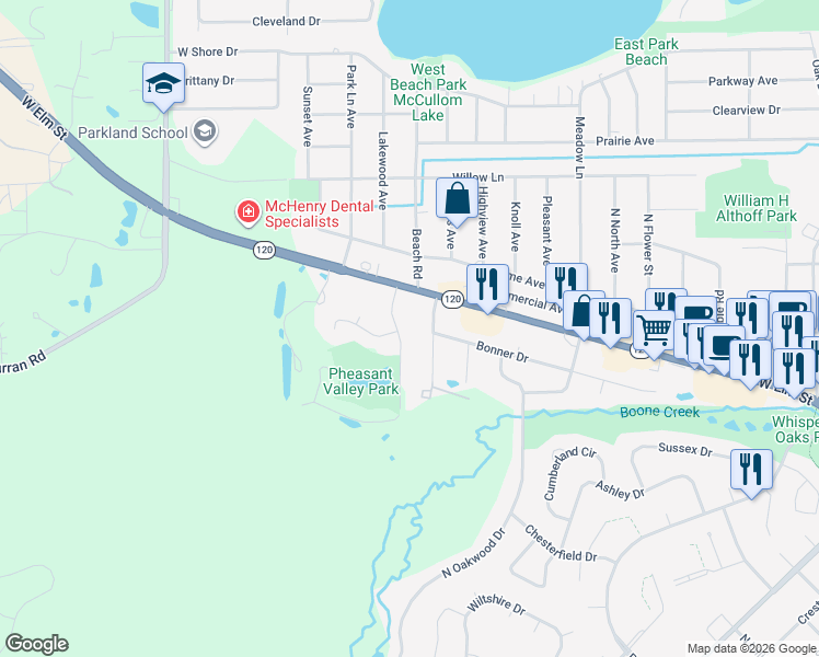 map of restaurants, bars, coffee shops, grocery stores, and more near 1415 North Scully Drive in McHenry