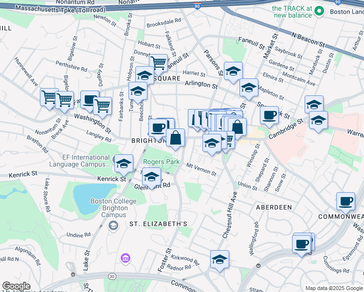 map of restaurants, bars, coffee shops, grocery stores, and more near 71 Foster Street in Boston
